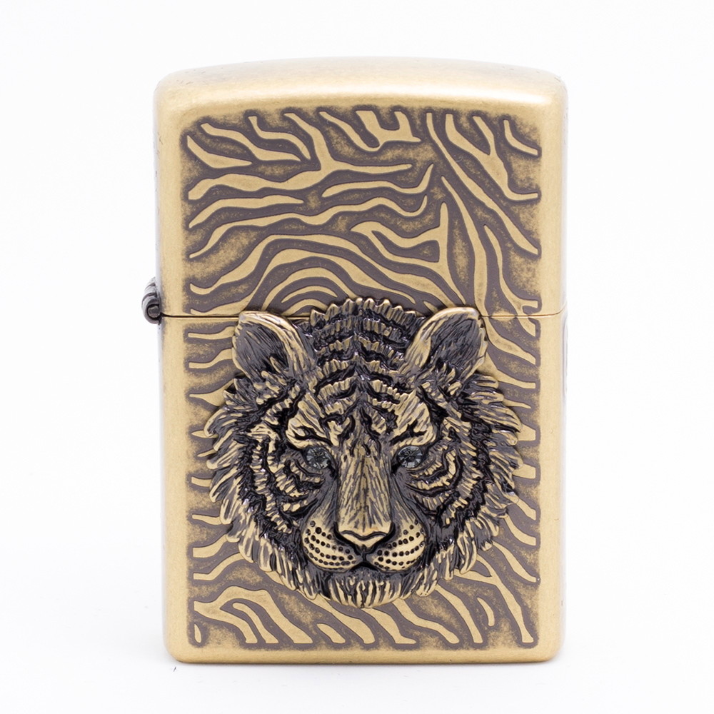 Zippo Lighter Tiger Face Crytal Eyes Genuine Org Packing 6 Flints set GIFT