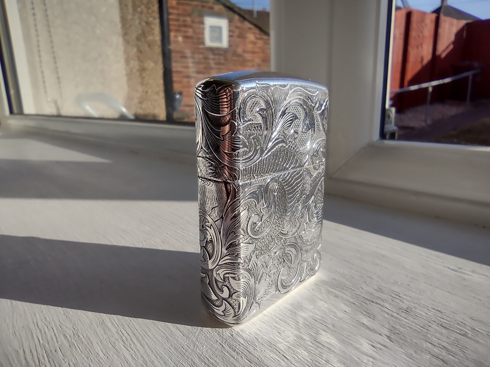 Zippo – Solid Sterling Silver – Armoured Case Unique Dragon Carved New & Unused