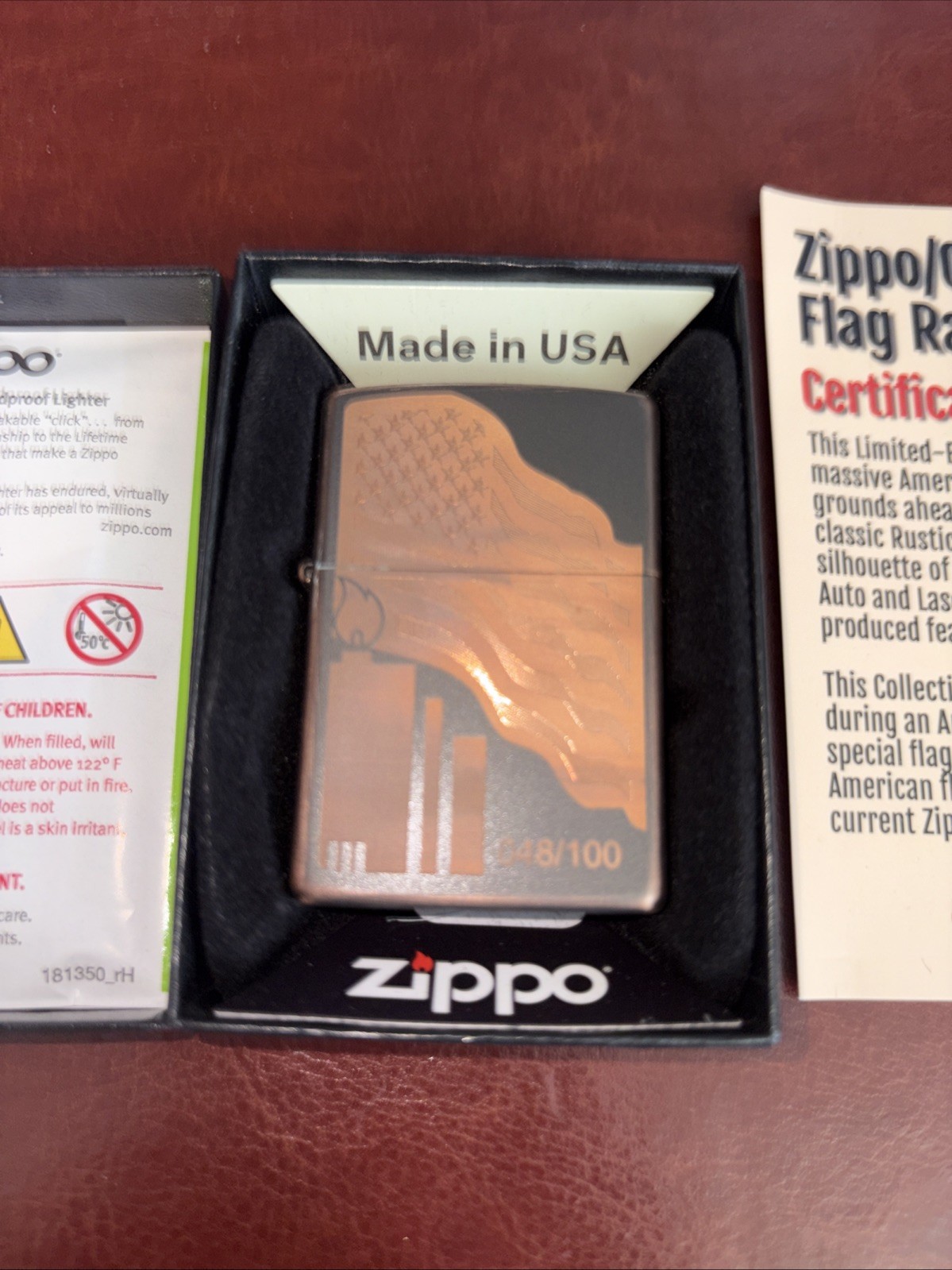 #48/100 Zippo Case Museum Exclusive ZCM- USA Flag Raising Lighter W/COA-Sold Out