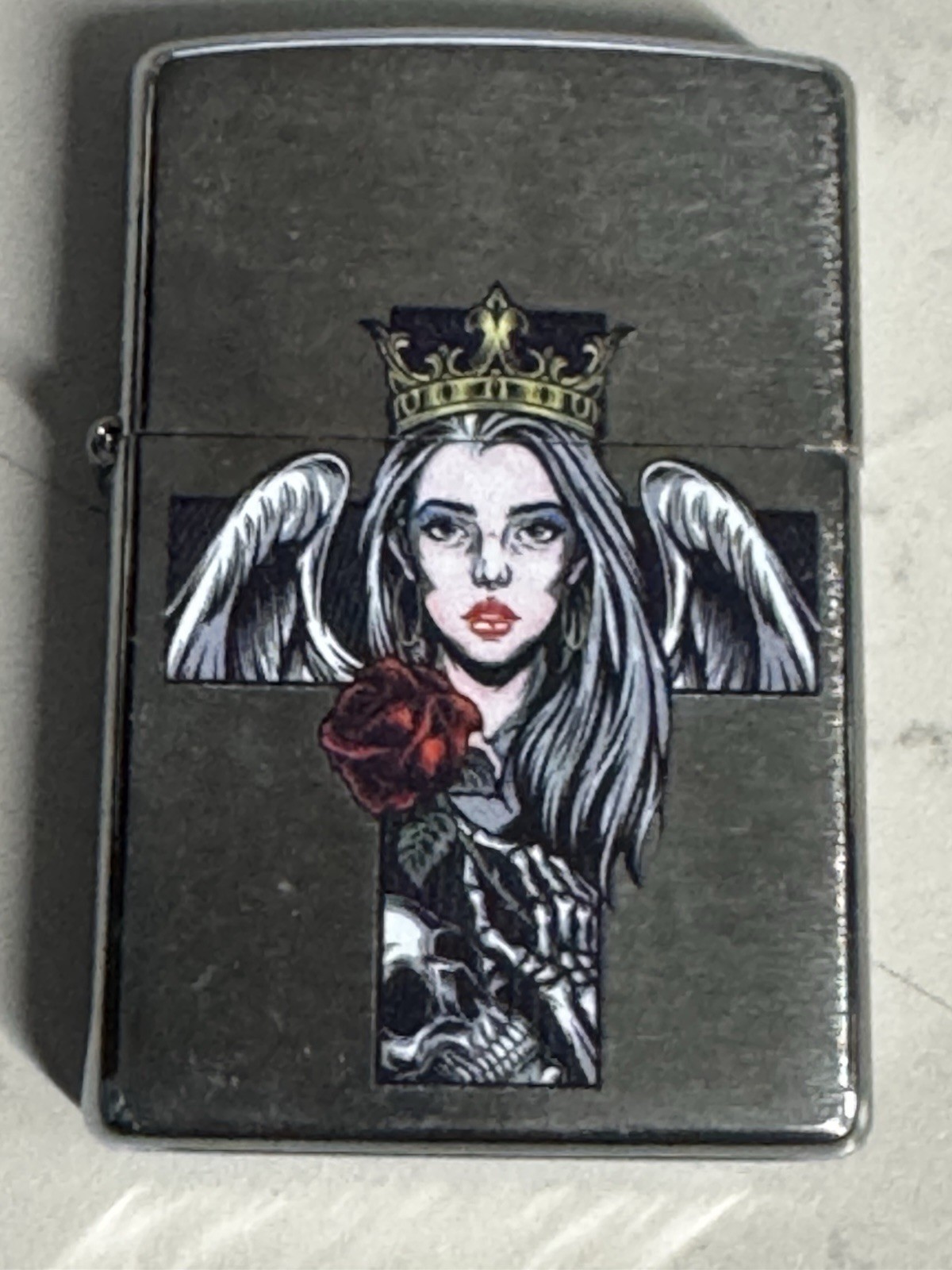 ZIPPO 2020 ANGEL & SKULL CROSS DESIGN BRUSHED CHROME LIGHTER SEALED IN BOX B221