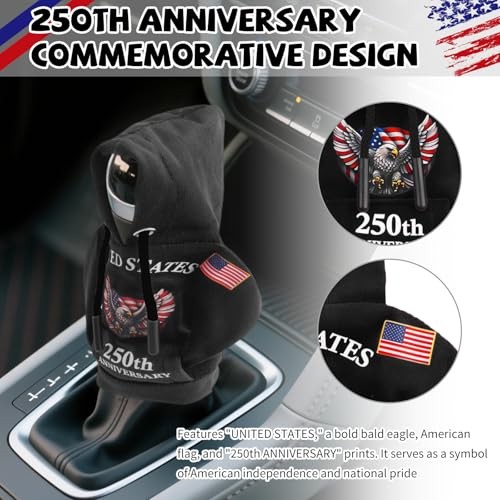 USA 250th Anniversary Gear Shift Cover – 4th of July Decorations Funny Car Black