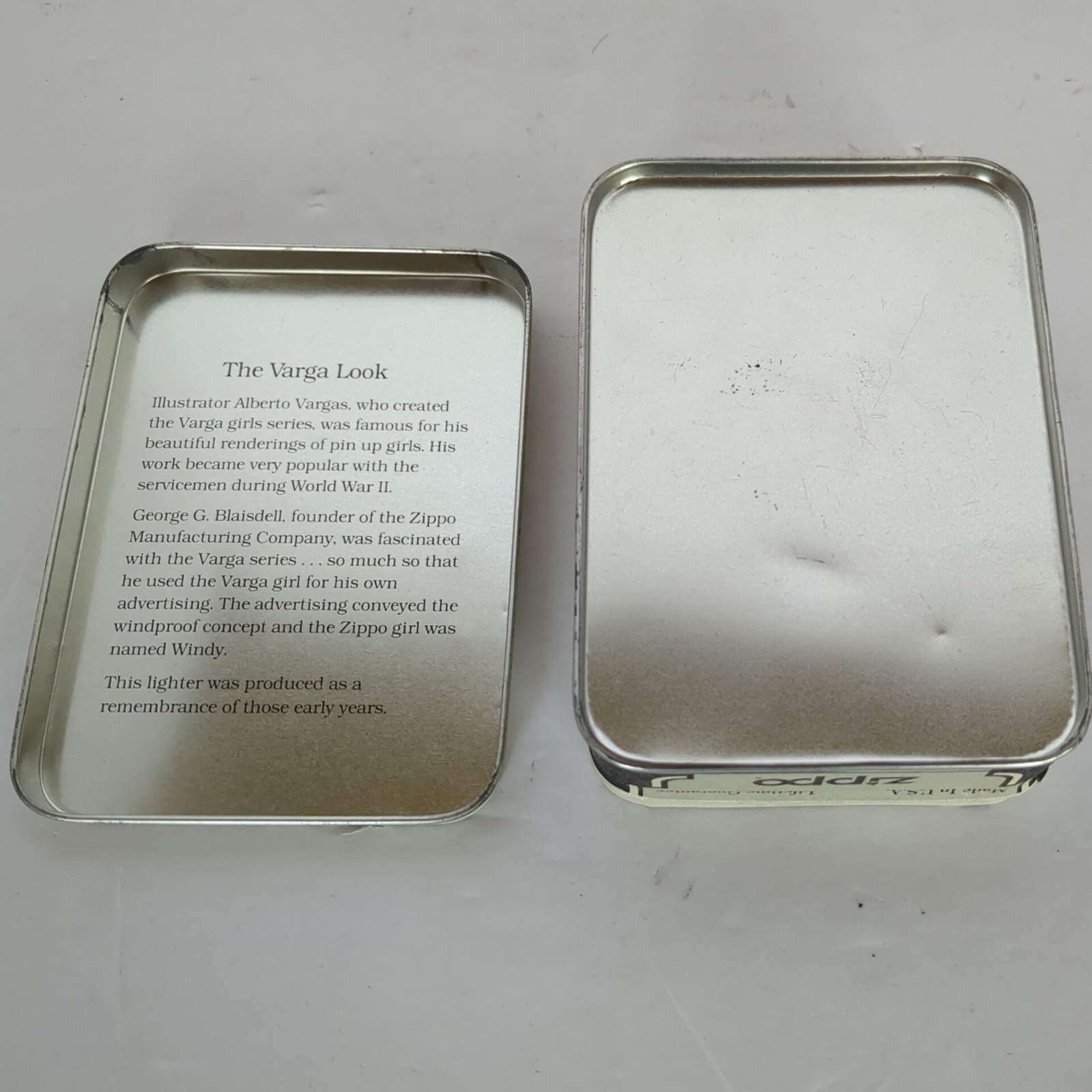 ZIPPO LIGHTER „THE VARGA GIRL 1935“ IN ORIGINAL TIN BOX, UNTORCHED/UNUSED