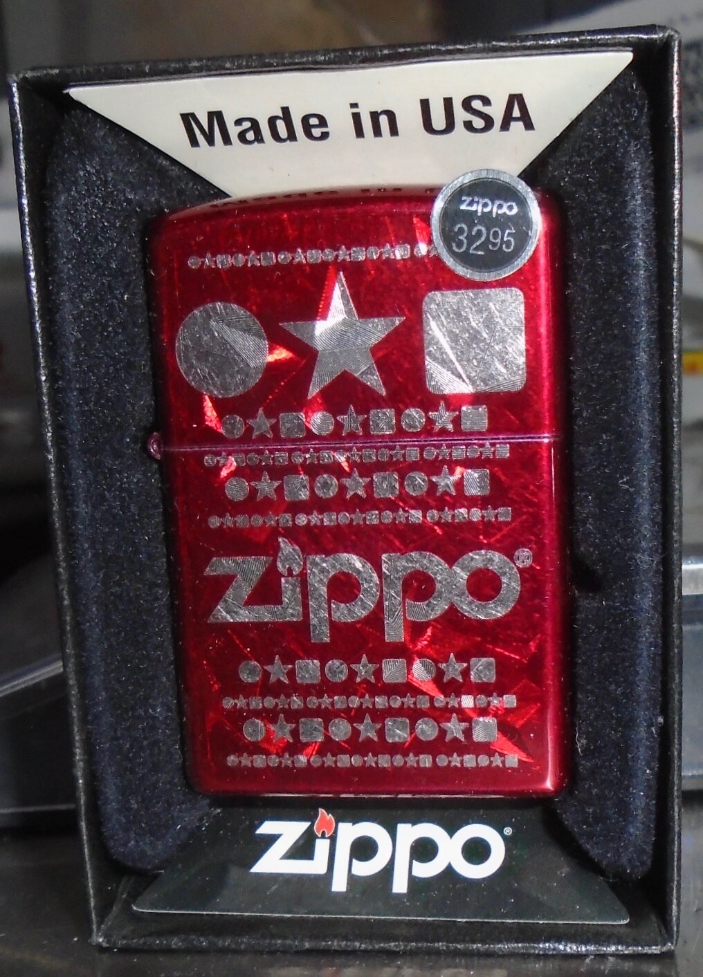 Zippo 28342 Candy Apple Red Laser Etched Shapes Lighter New Box Tags B 12