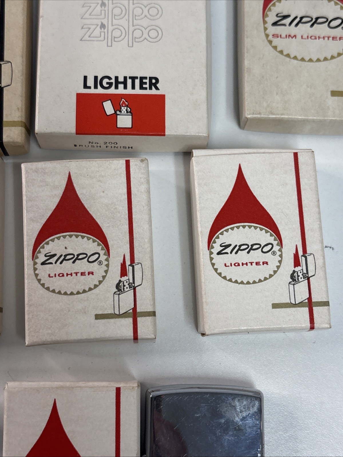Vintage 9 Empty Zippo Lighter Boxes & 1 Box With Zippo Lighter ~ READ DESC