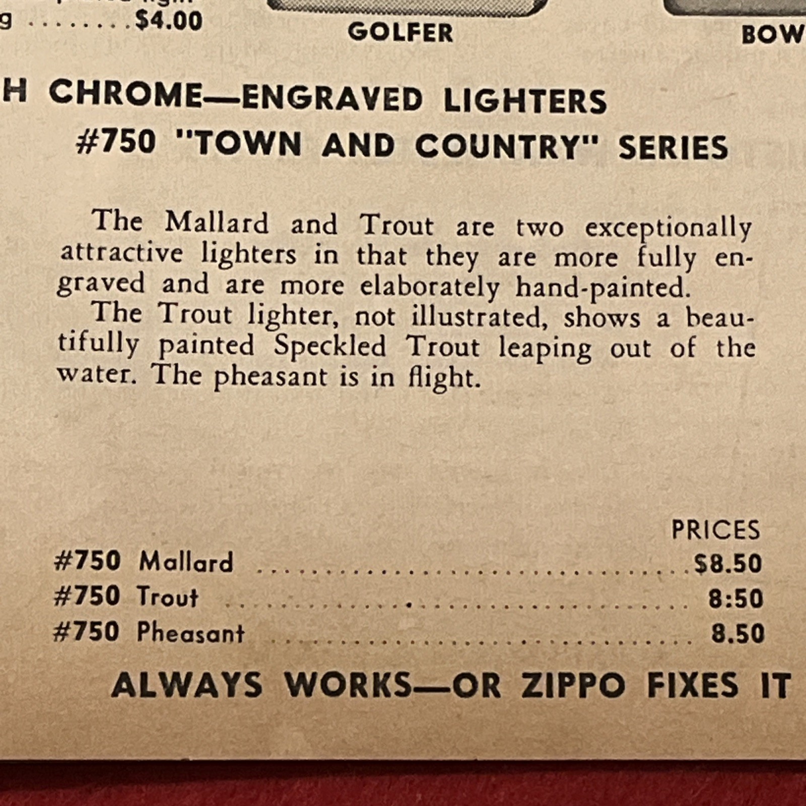 1958 ZIPPO LIGHTERS “Sports” Themed Print Ad Advertisement • Rare Ad