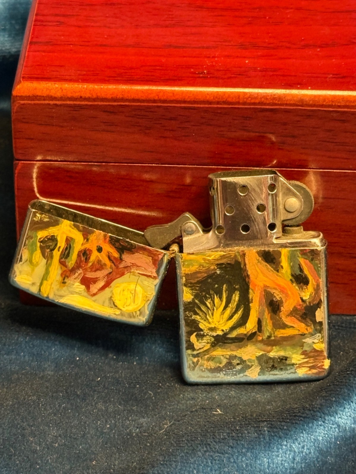 👀 One Of A Kind Folk Art Zippo Lighter Hand Painted Signed By Leo 👀
