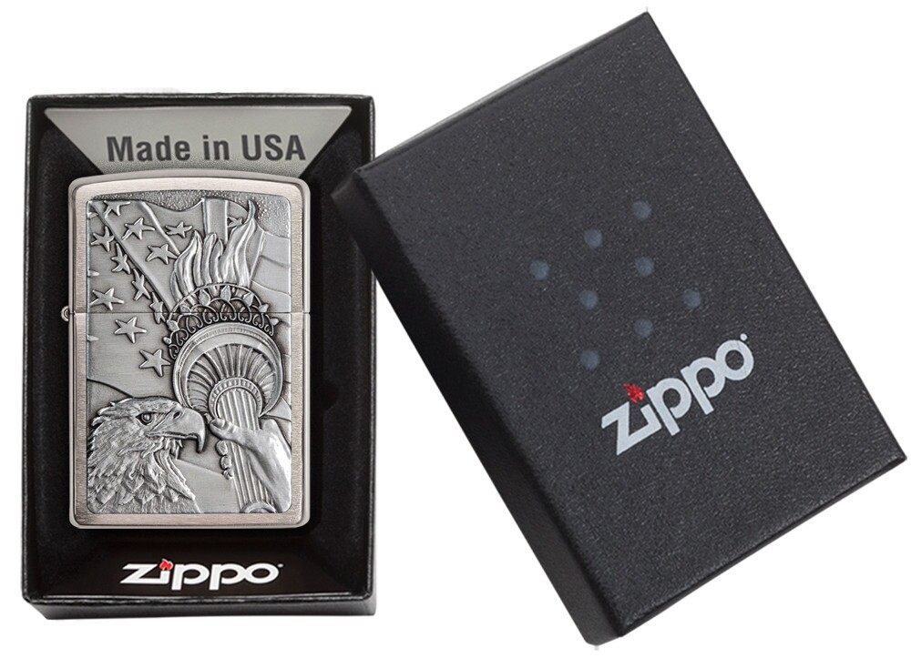 Zippo Patriotic Eagle Brushed Chrome Windproof Pocket Lighter, 20895