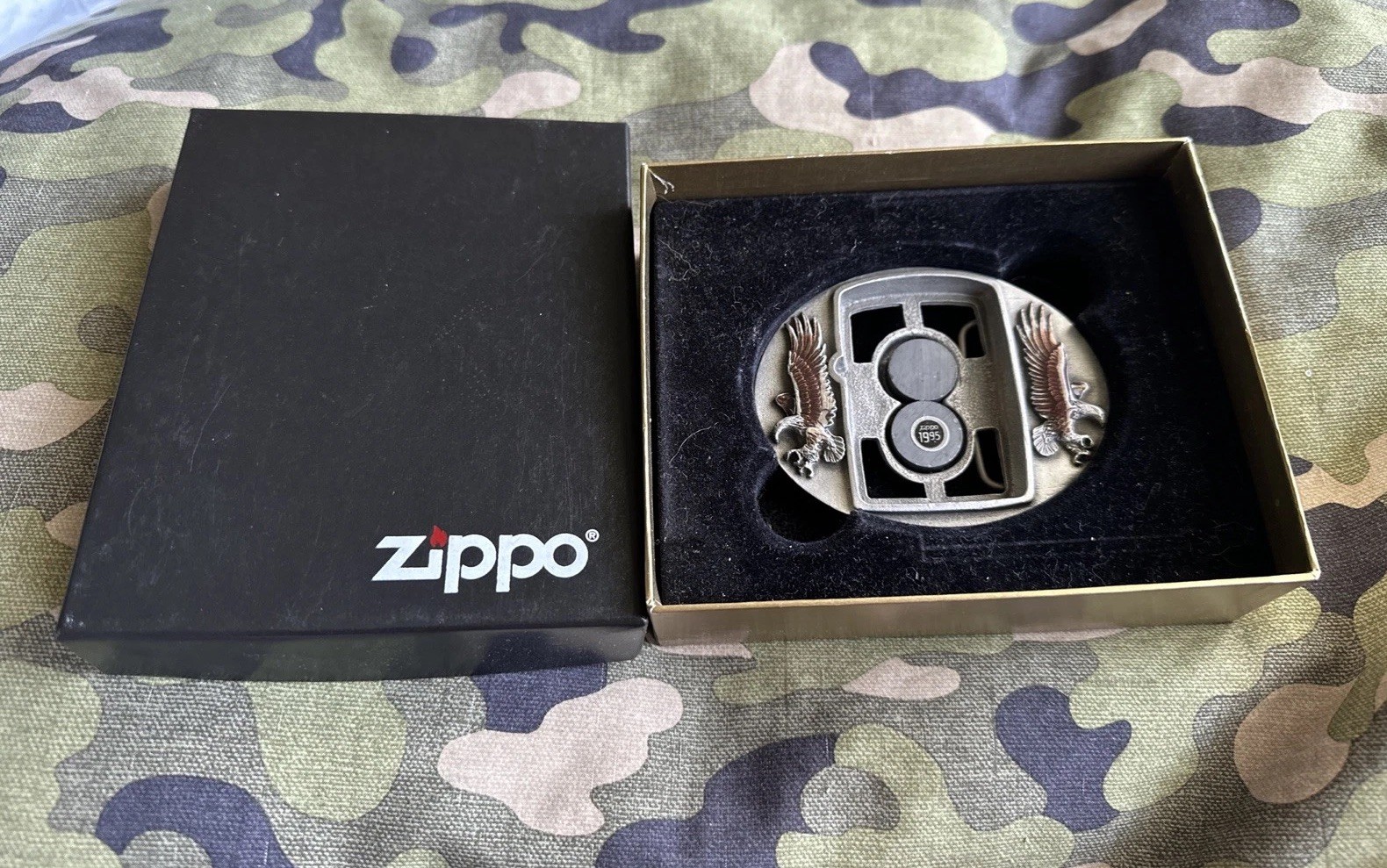 Vintage Zippo Belt Buckle – Siskiyou U7-4 USA – Attacking Eagles w/Box