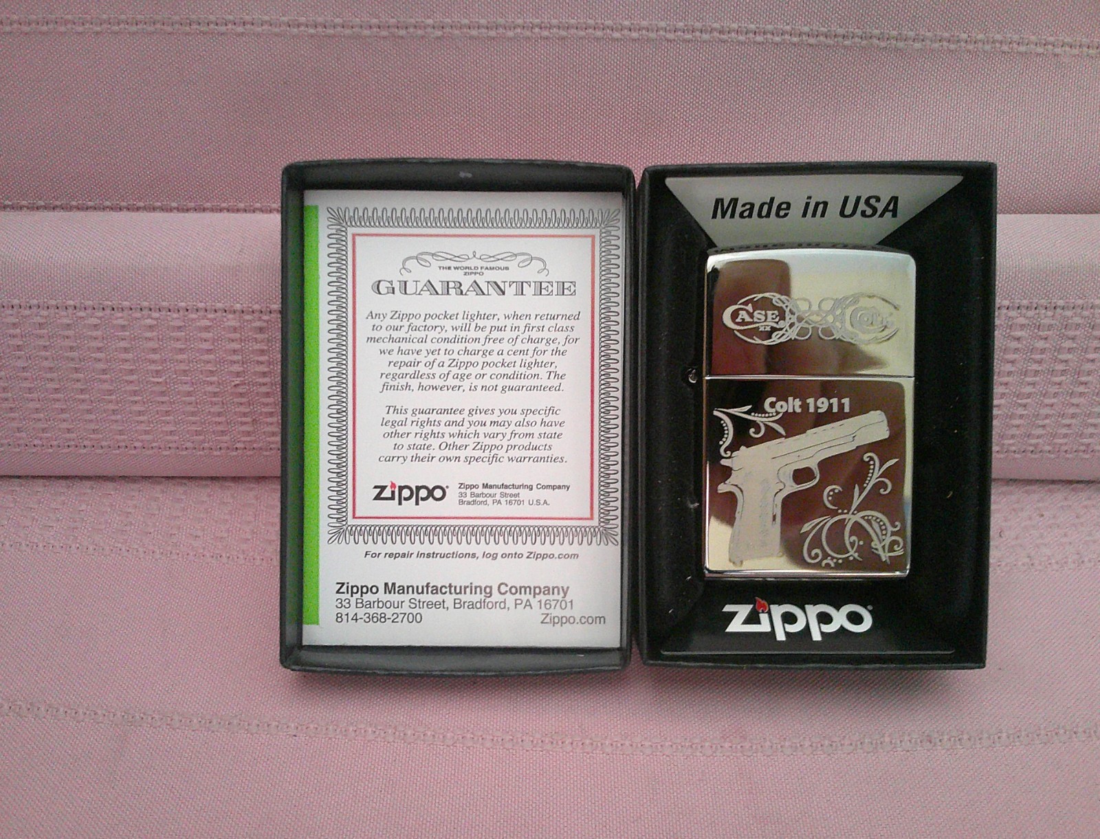 NIB USA MADE Case XX Colt .45 1911 U.S. Military Automatic Pistol Zippo Lighter!