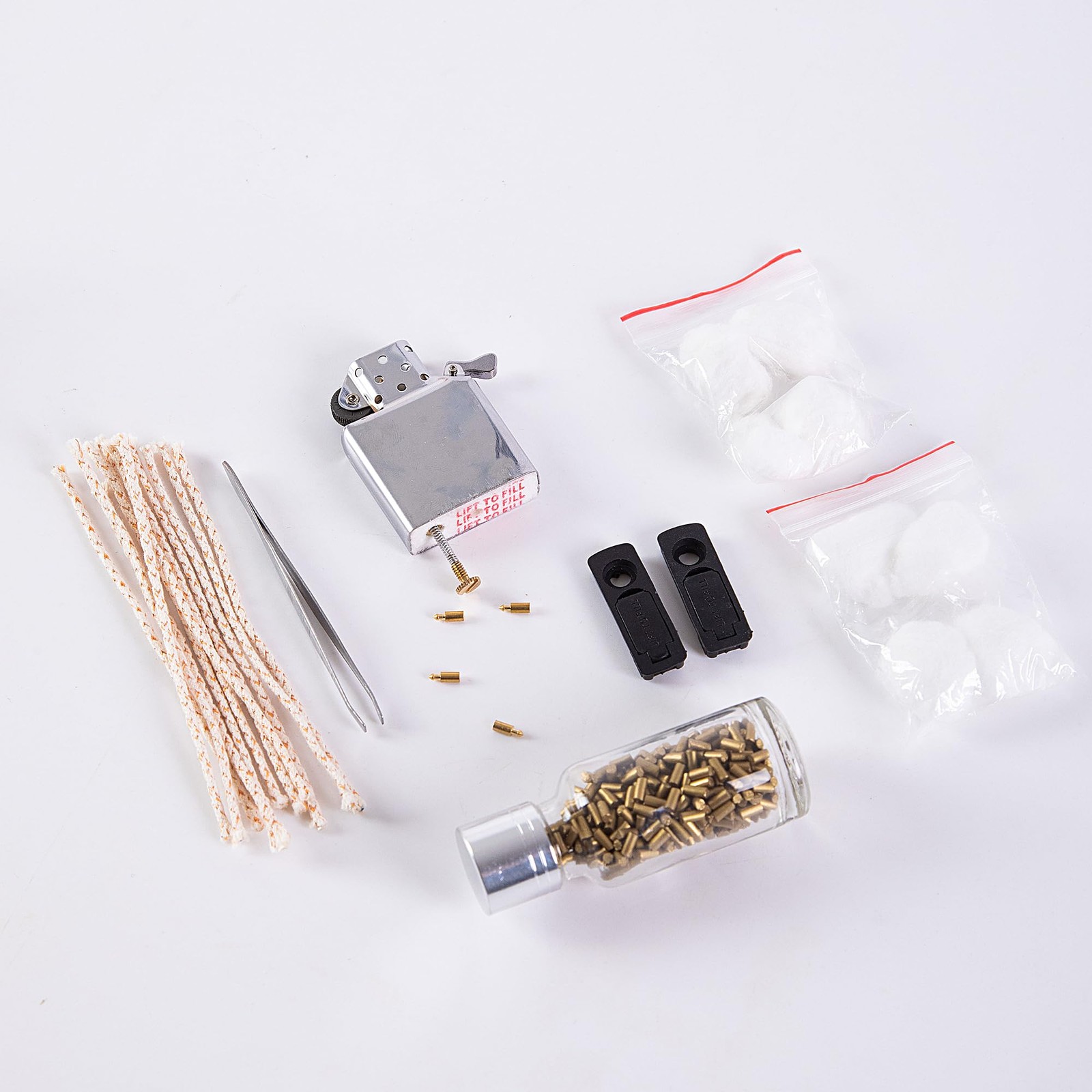 500Pcs Flint Refills & 10Pcs Cotton Balls & 1Pcs Tweezers & 8Pcs Flints Set