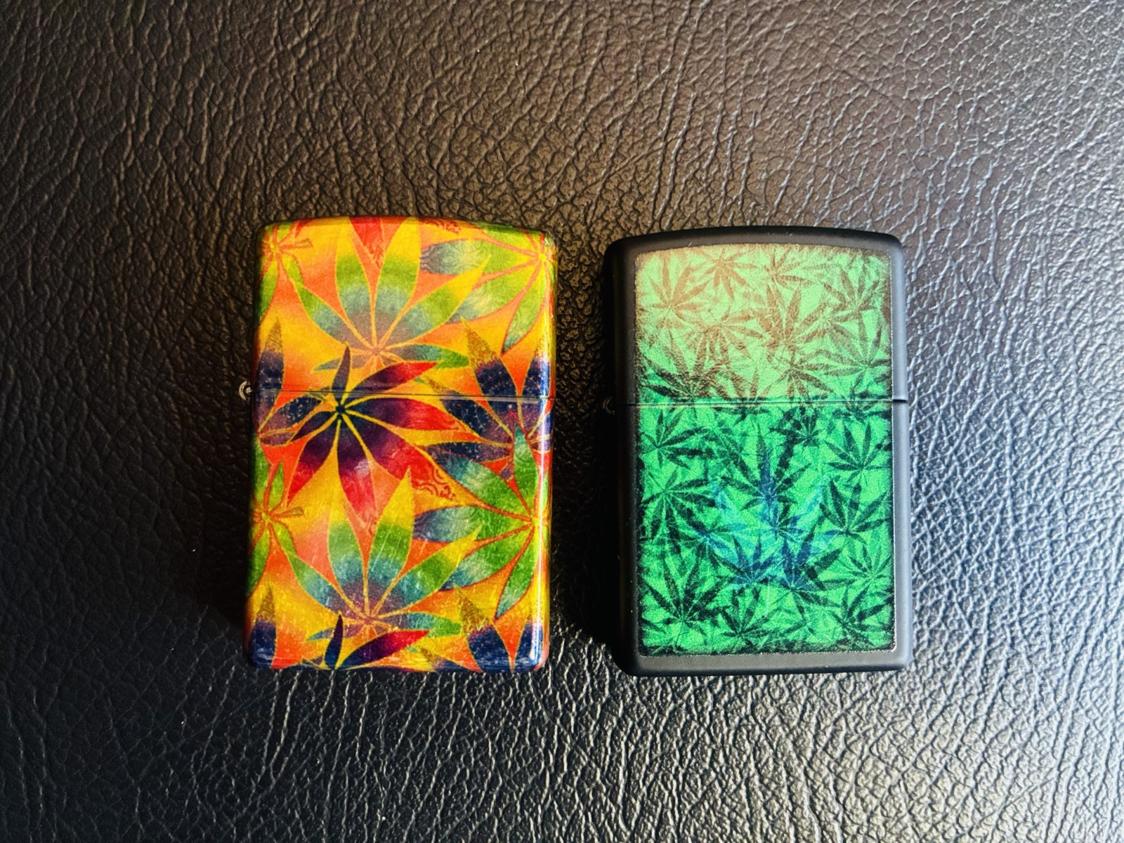 Zippo Cannabis Design Lighters 2 Pack 48776 48736 Leaf Print Boxed USA