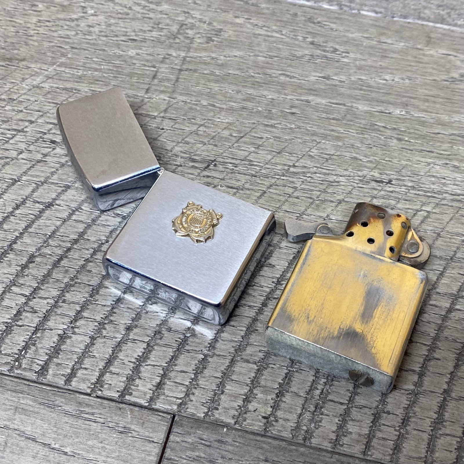 Vintage Zippo Lighter Brushed Chrome US Coast Guard Emblem Military Collectible