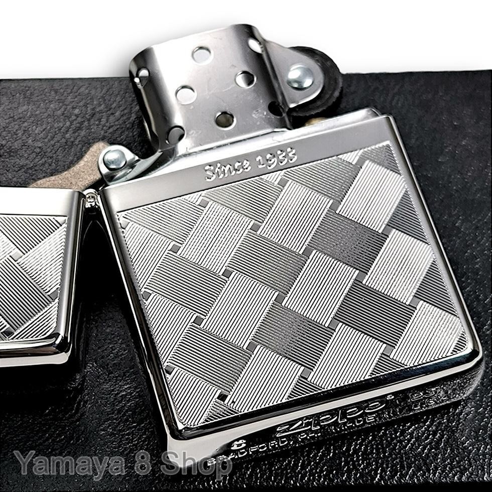 Zippo Oil Lighter Argyle Mesh Silver Double Sided Regular Case Japan