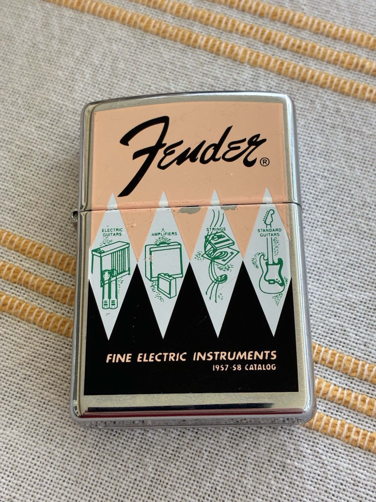 Vintage 2007 Fender Guitar 1957-58 Catalog Chrome Zippo Lighter