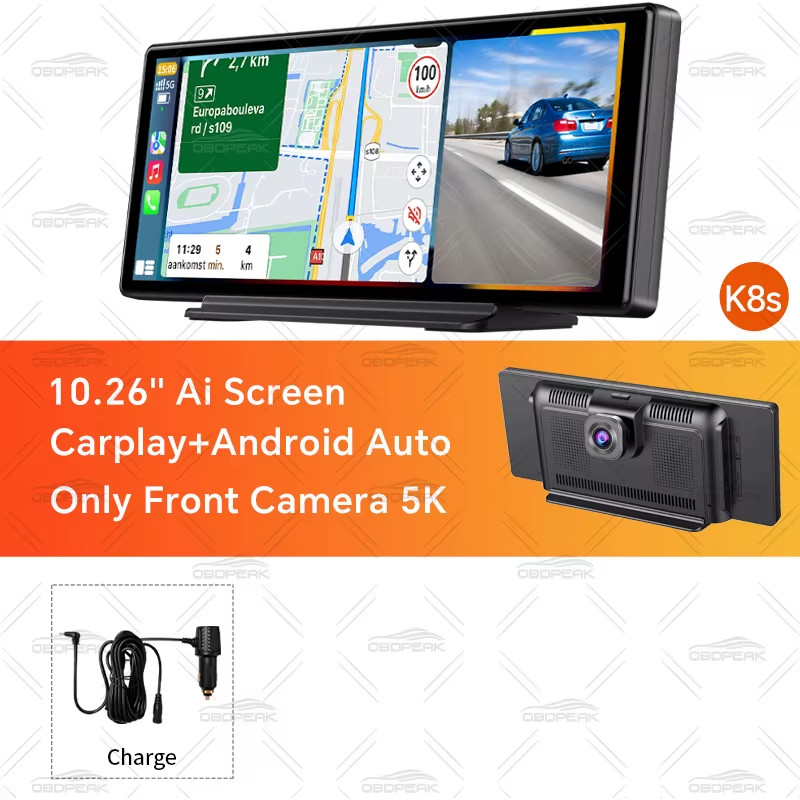 5K+1080P K8s Wireless Carplay & Android Auto 10.26 Inch Dash Cam Dual Lens GPS N