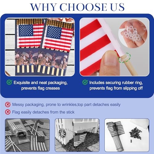 HOOSUN 12 Pcs Small American Flags On Stick,4th of July Decorations Small USA