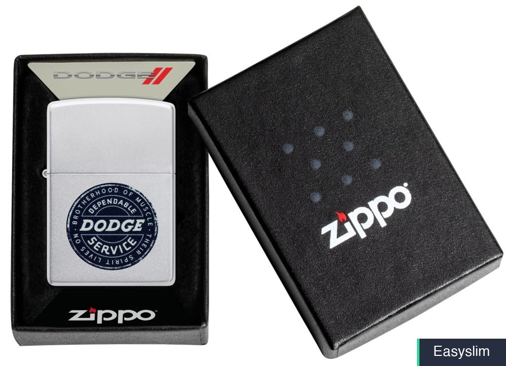 Zippo Satin Chrome Dodge Service Pocket Lighter – Windproof, Made in USA