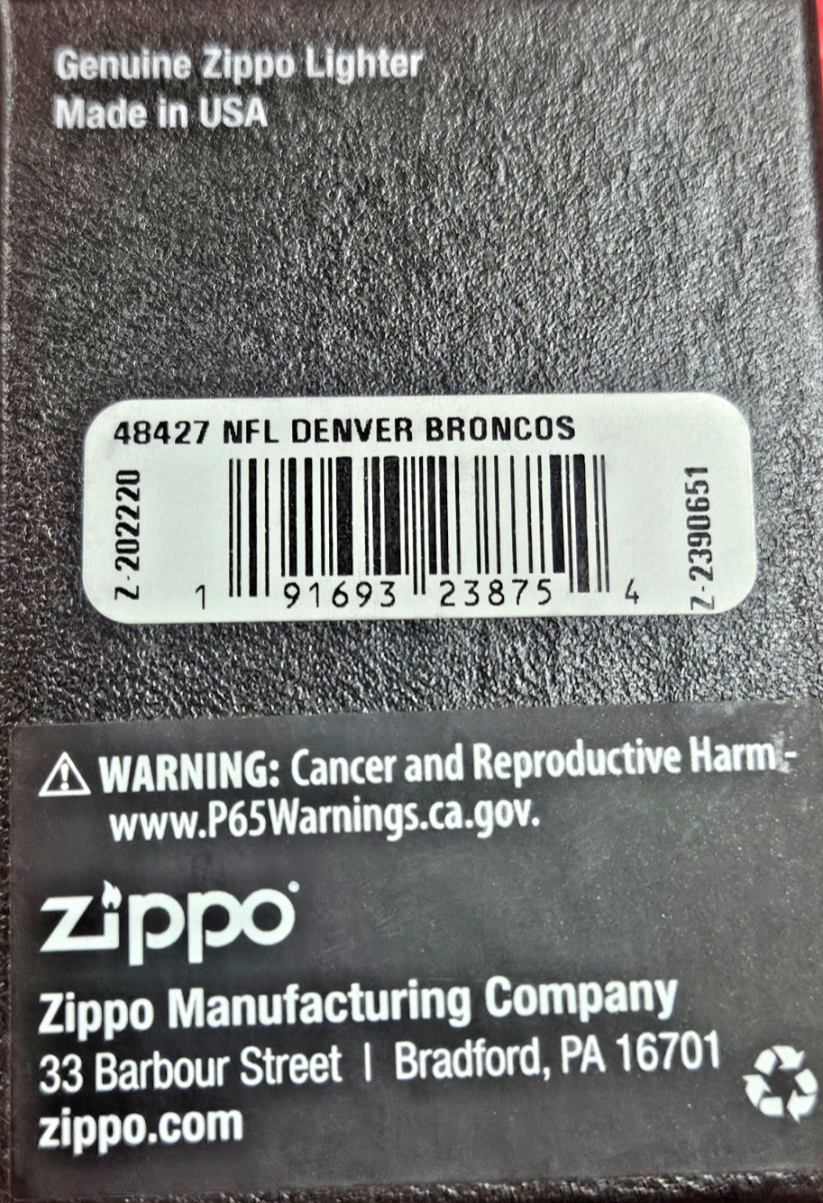 Zippo 48427 Windproof Lighter NFL Denver Broncos Logo New Old Stock