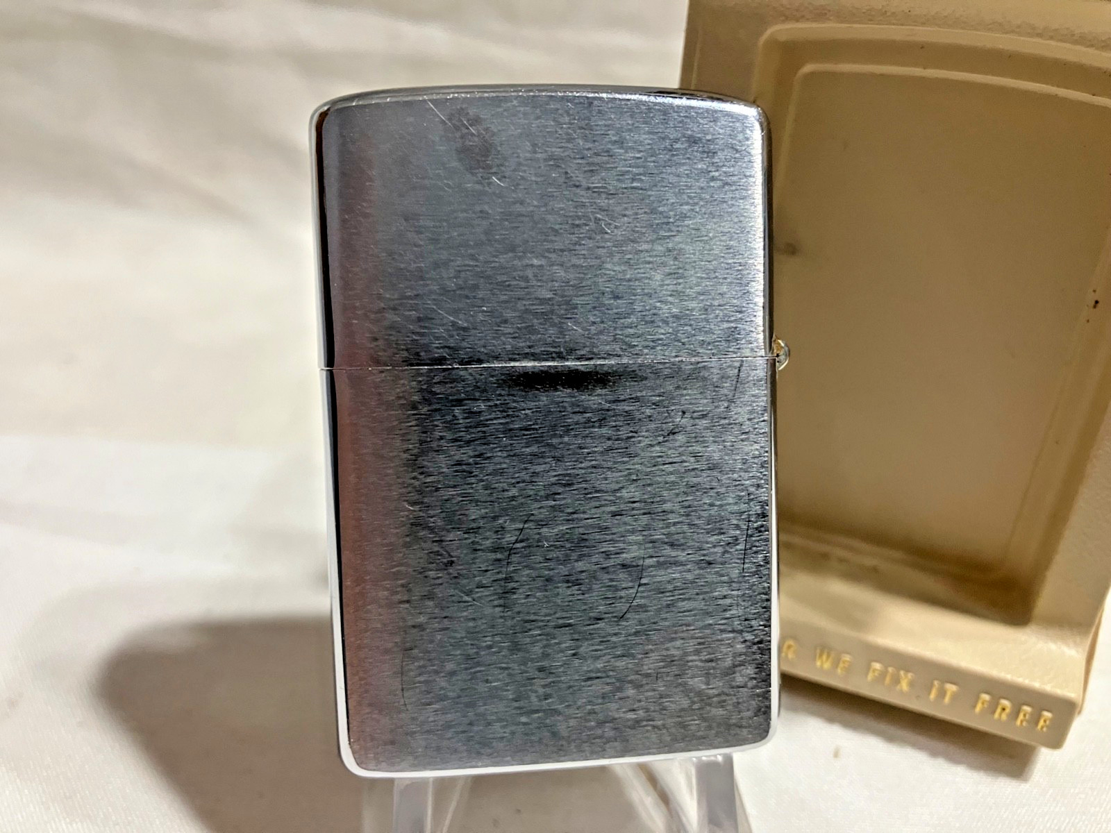 Old Vintage EATON Emblem Service Zippo Lighter with Tan Plastic Case 1980