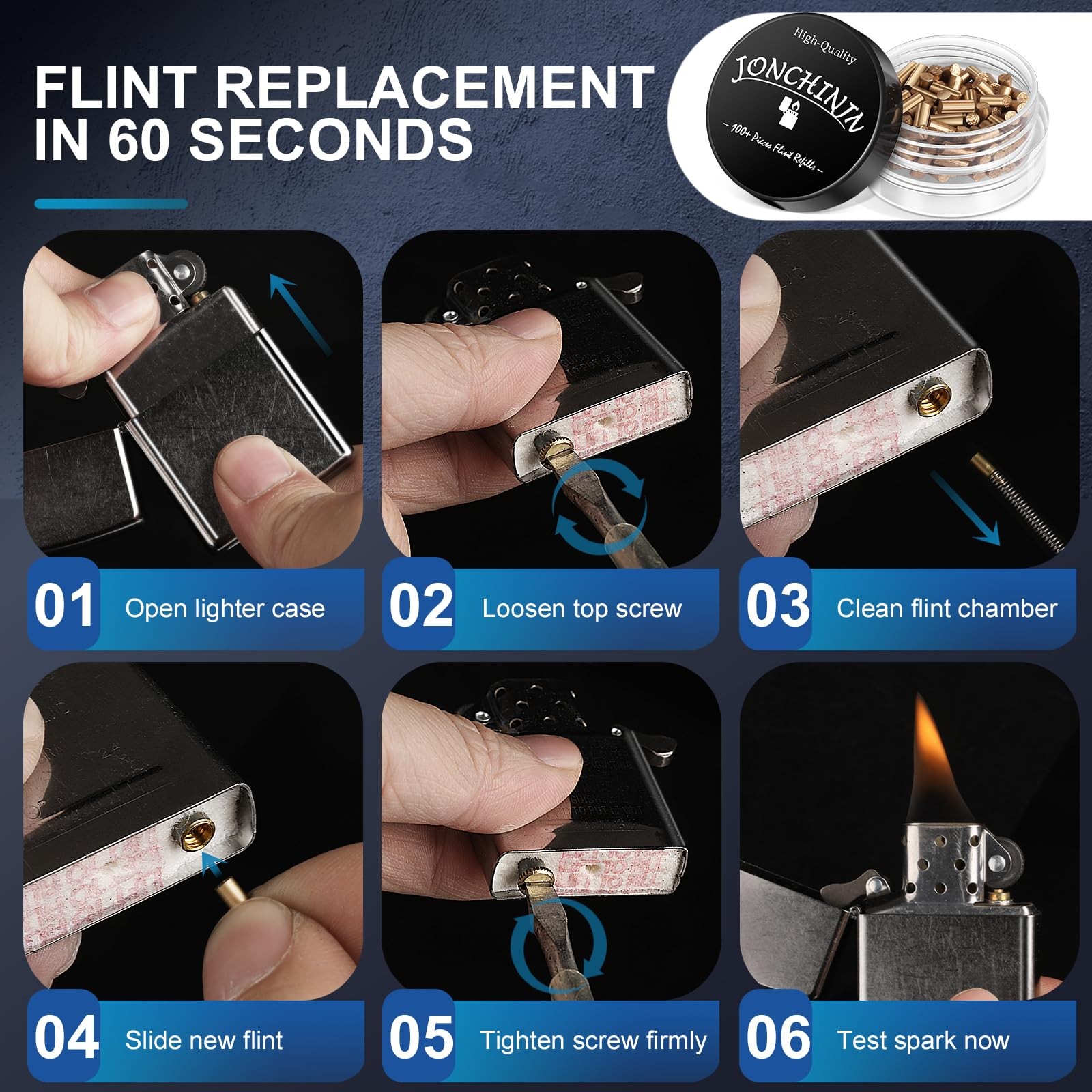 Lighter Flints 100 Pcs, Premium Flint Replacement Refills, Ideal, Gold