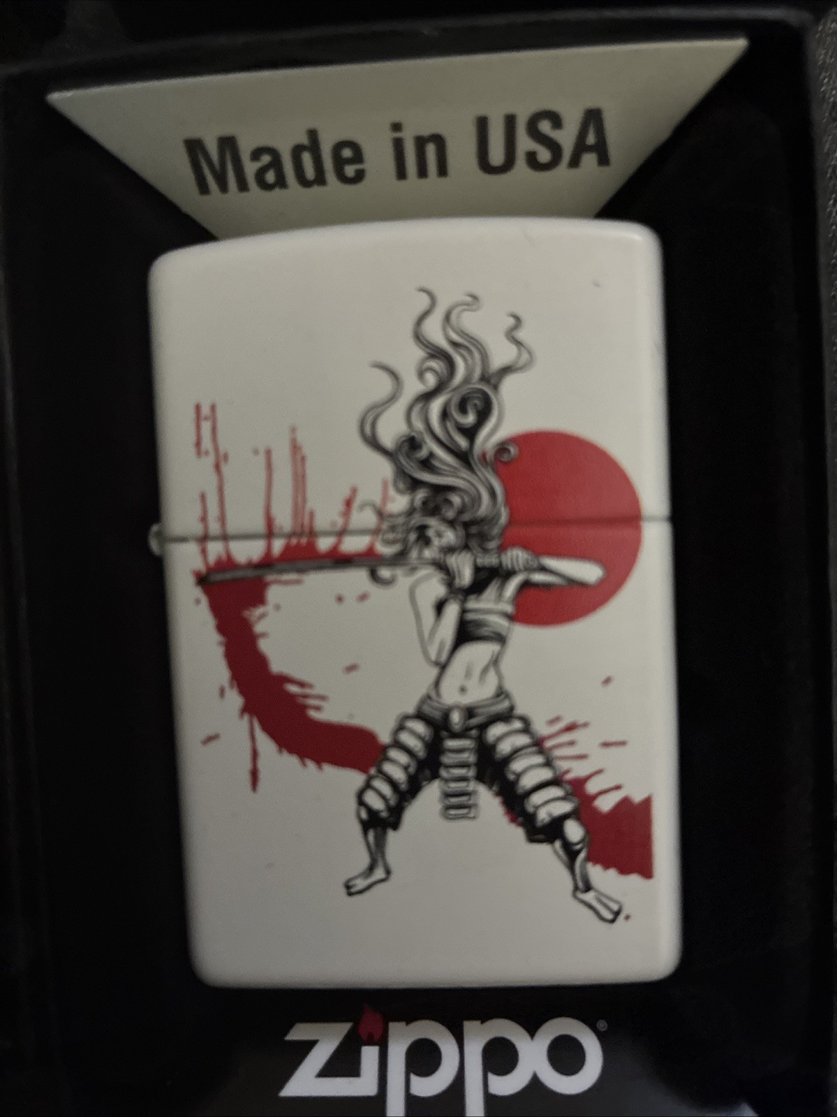 2 Pack Zippo Samurai Girl with Blood Red Sun, Manga, Anime, White Matte NEW RARE