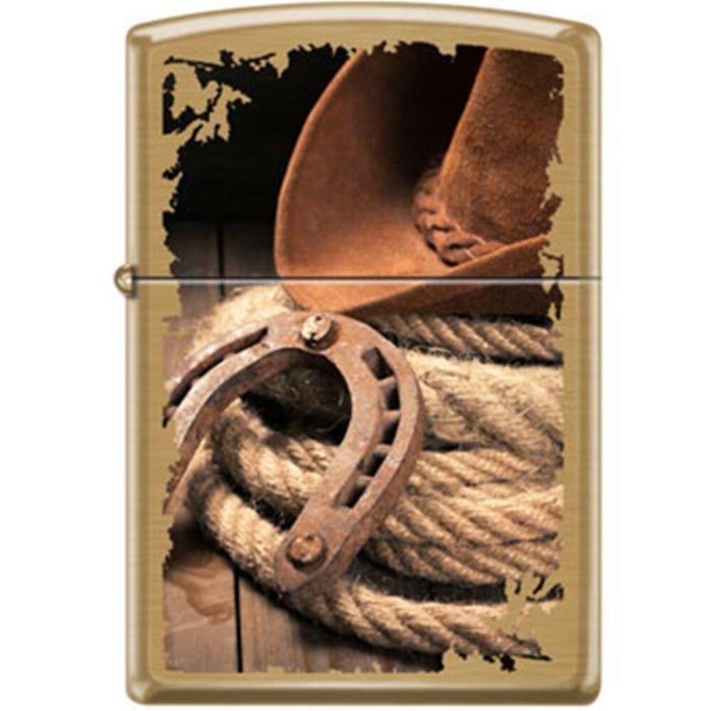 Zippo Lighter – Hat Horseshoe Rope Brushed Brass