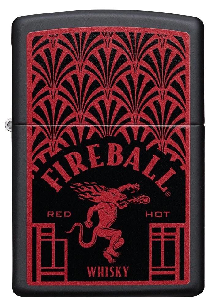Brand New ZIPPO Lighter FIREBALL® RED HOT WHISKEY Deco Design Red & Black Matte