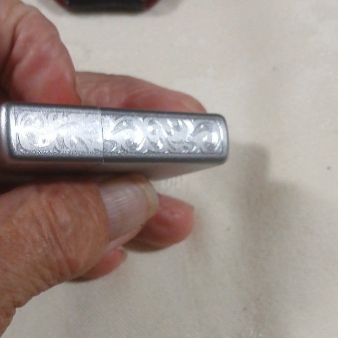 Zippo Engraved „MJC“ Lighter Decorative Scrollwork Edges Silver Collectible