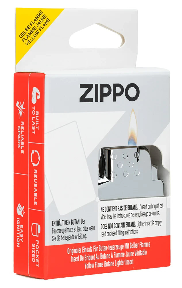 ZIPPO LIGHTER INSERT BUTANE YELLOW FLAME, new flint wheel insert