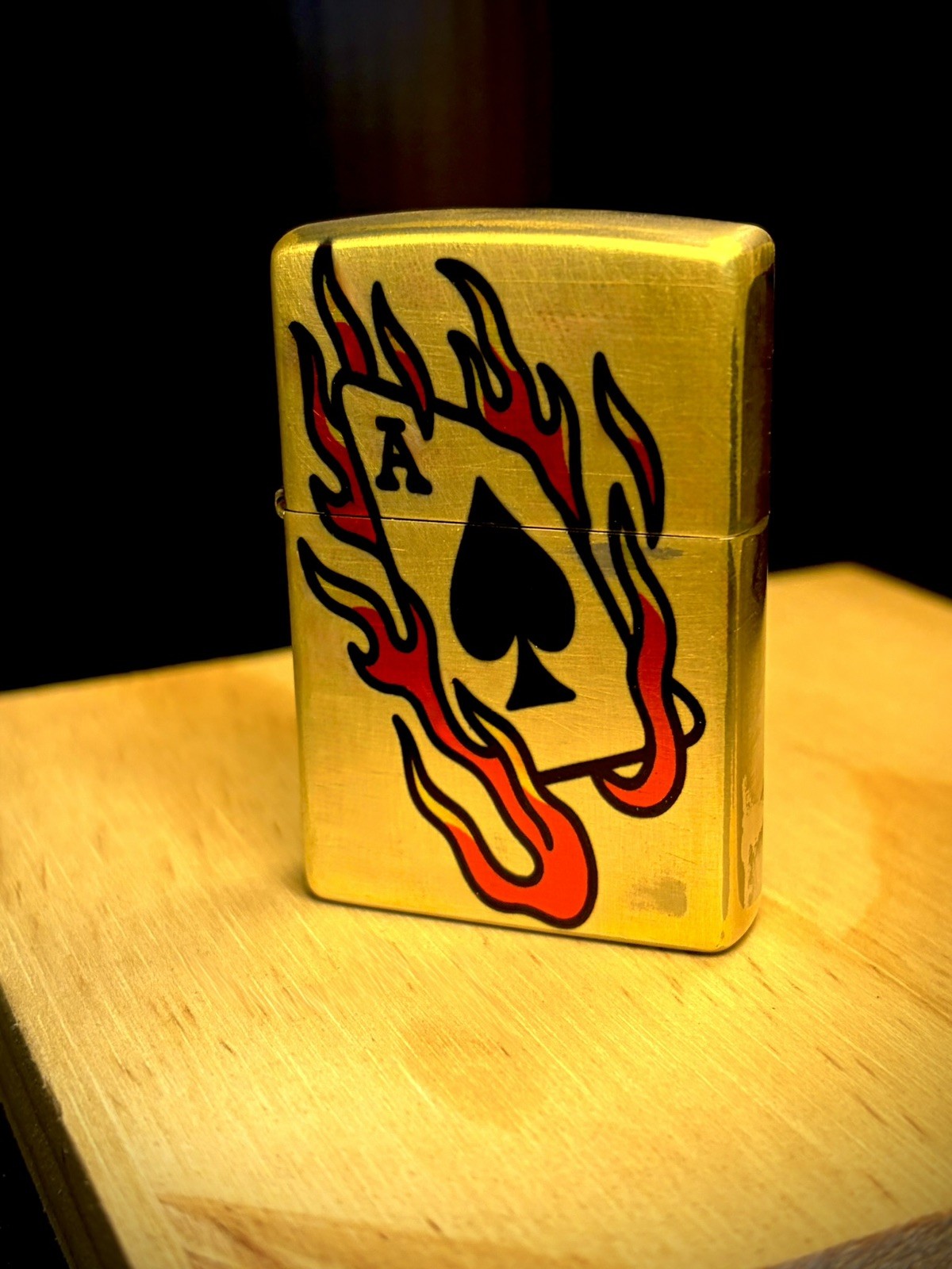 Gold Custom Ace Card With Flames Collectible Zippo Lighter