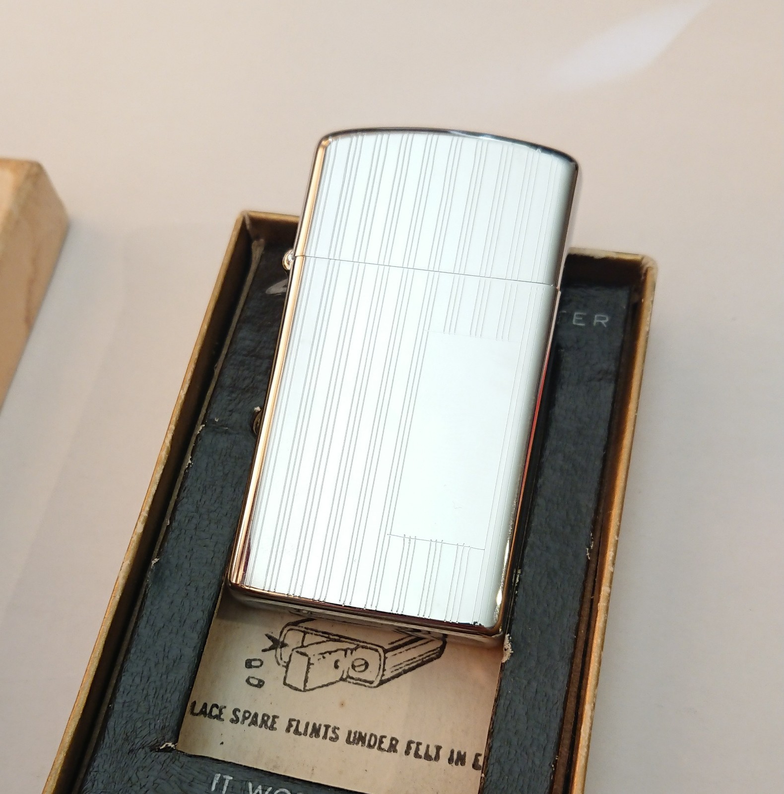 Unstruck 1973 Vintage Slim Pin Stripe Zippo Lighter, With Box & Papers