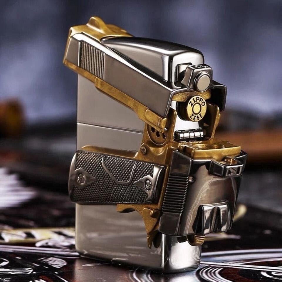 New Zippo oil Lighter Gun gold silver with box