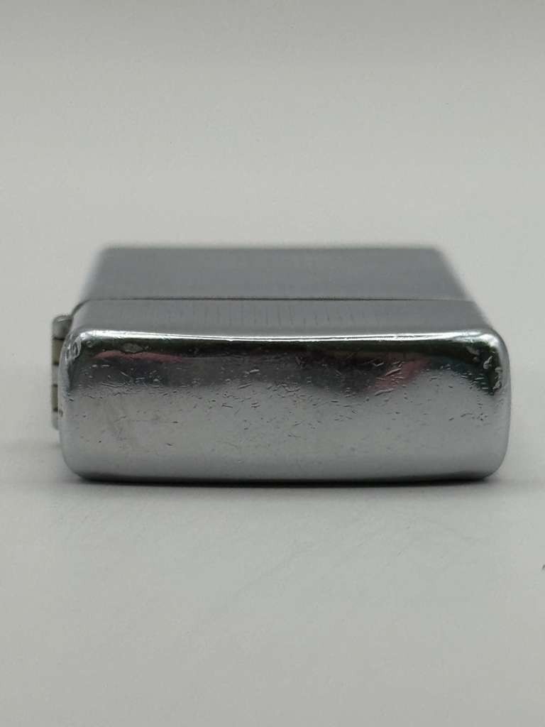 Vintage 1957 Zippo Slim Chrome Fleur De Lis Etched Pocket Lighter Pat Pending US
