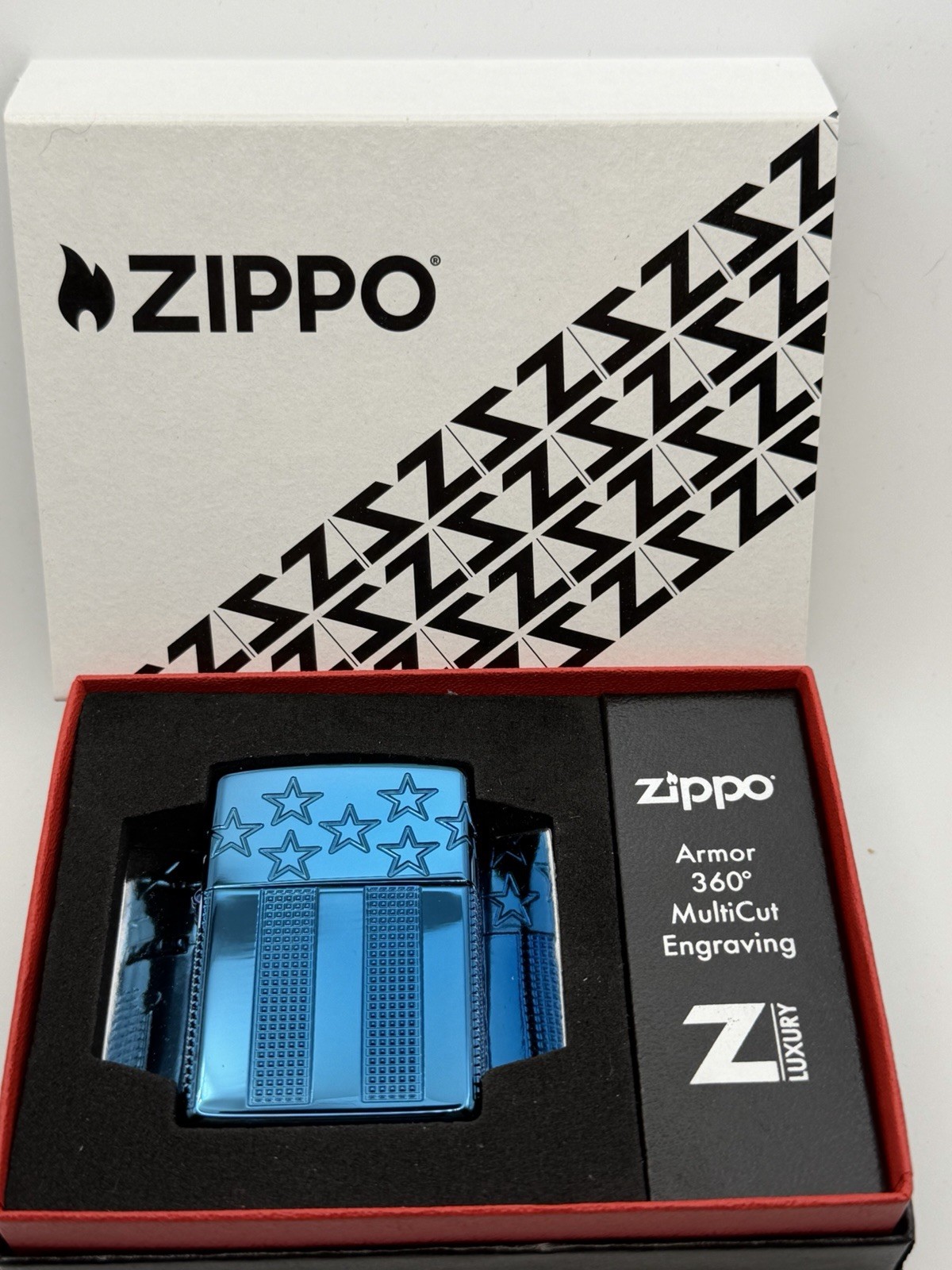 2025 American Flag Multi Cut High Polish Blue Armor Zippo Lighter 46929 NEW B21