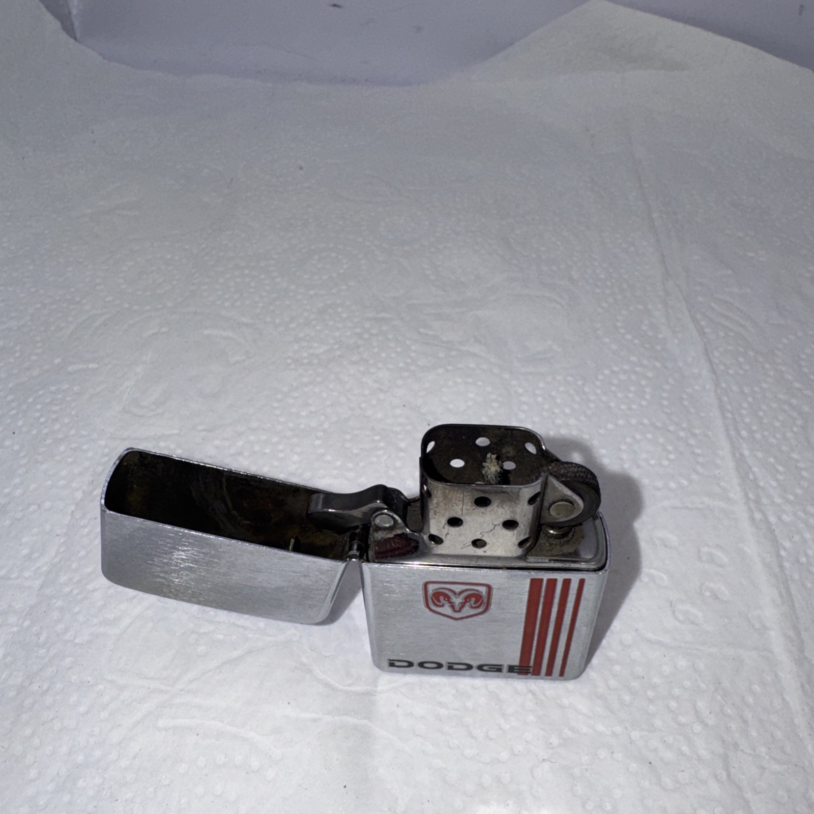 ZIPPO DODGE RAM STRIPE LIGHTER 2003 BRUSHED STEEL CHROME RARE- No Fuel Empty