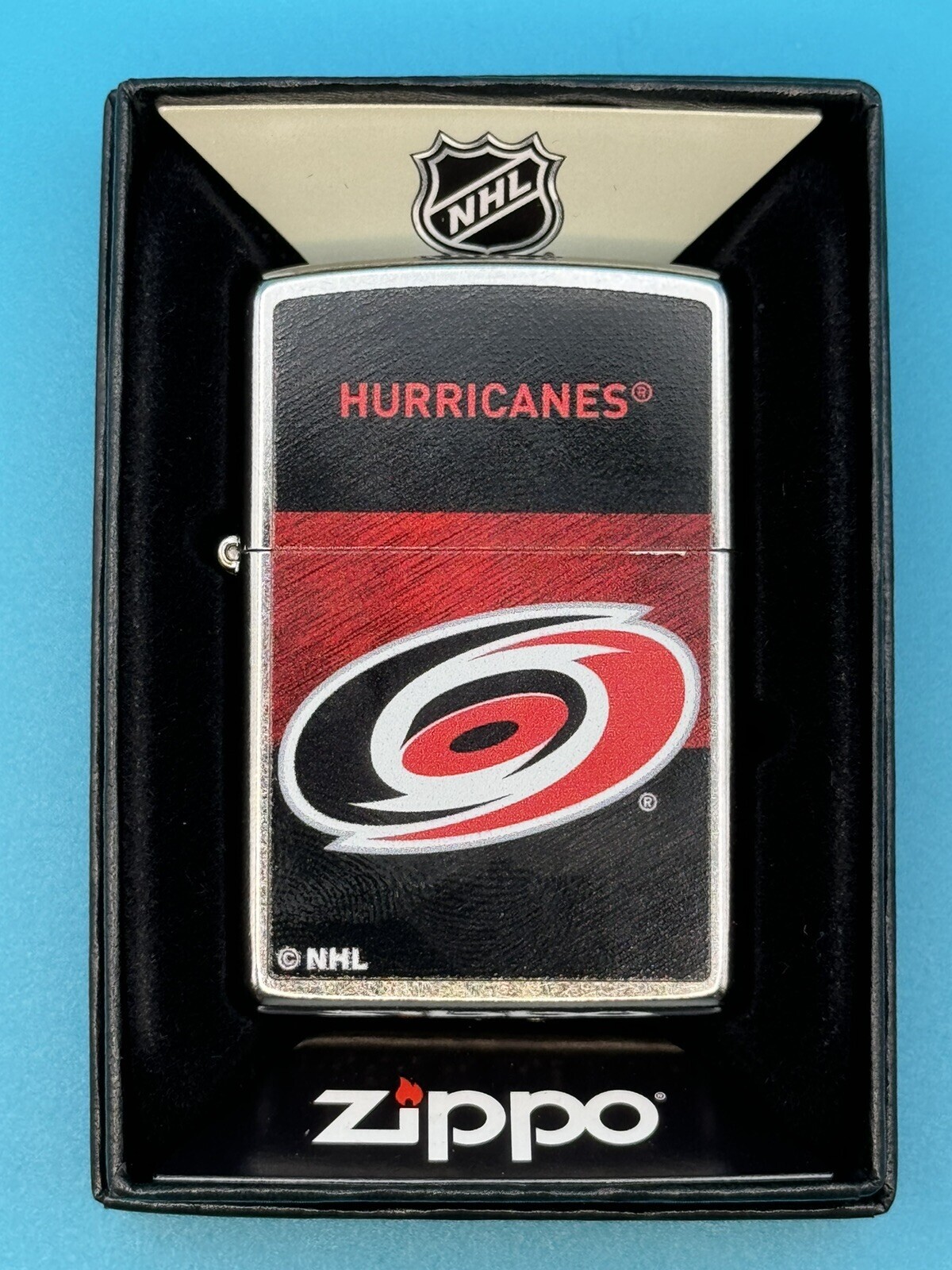 Retired 2021 Carolina Hurricanes Red Black NHL 48033 Chrome Zippo Lighter NEW