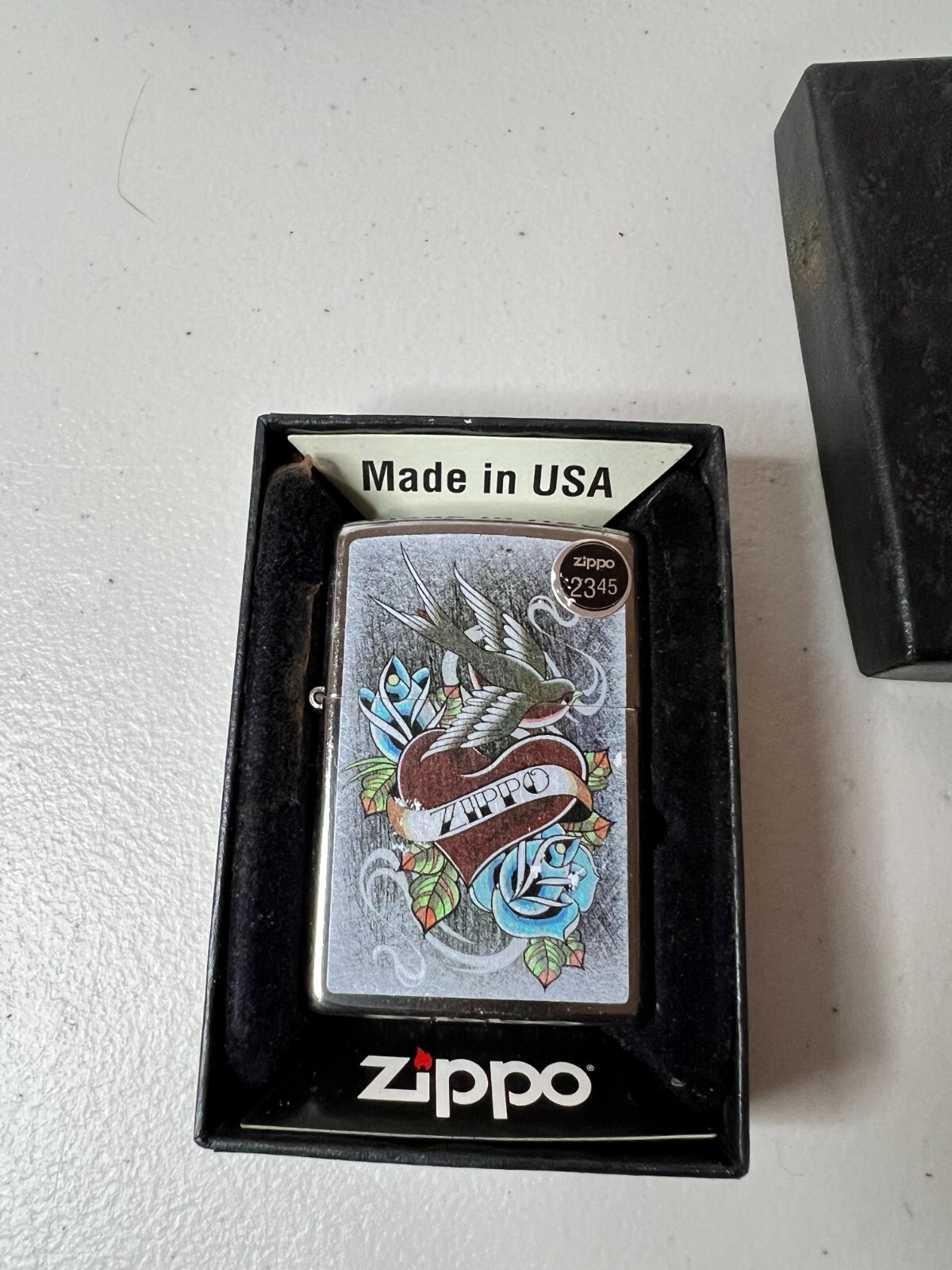 Zippo Classic Tattoo Design Heart Rose Swallow Etching Oil Lighter Regular Case