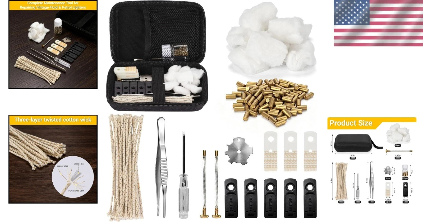 lighter Repair Kit – Replacement Parts with Cotton, felt, Wick, cotton & Tool