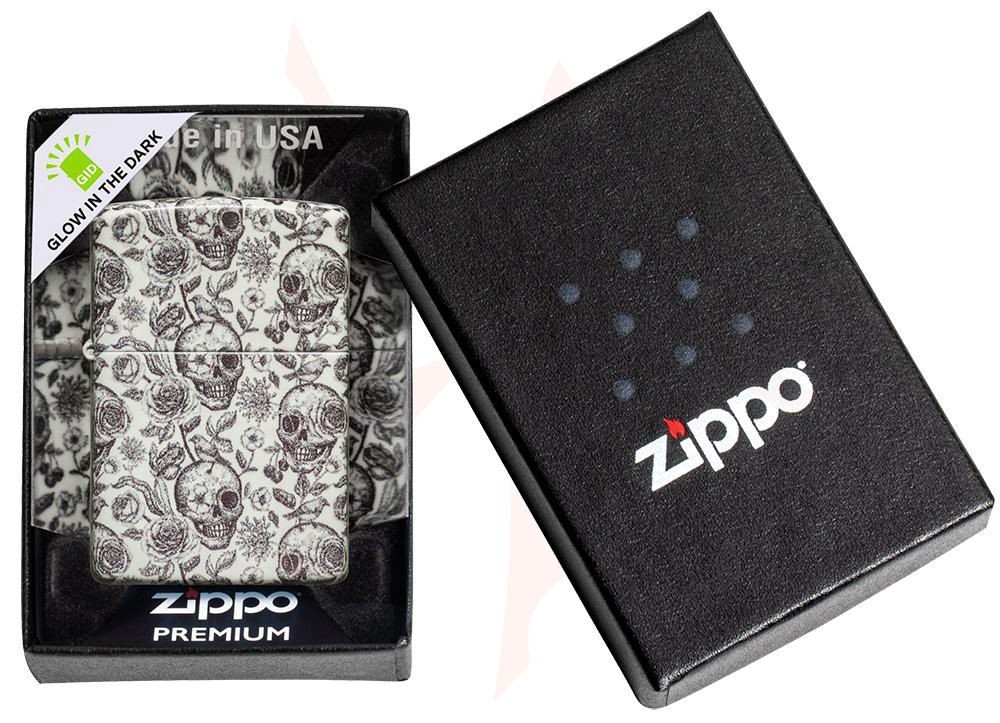 Zippo Glow in the Dark Skeleton Lighter Skulls Floral Windproof Pocket Lighter