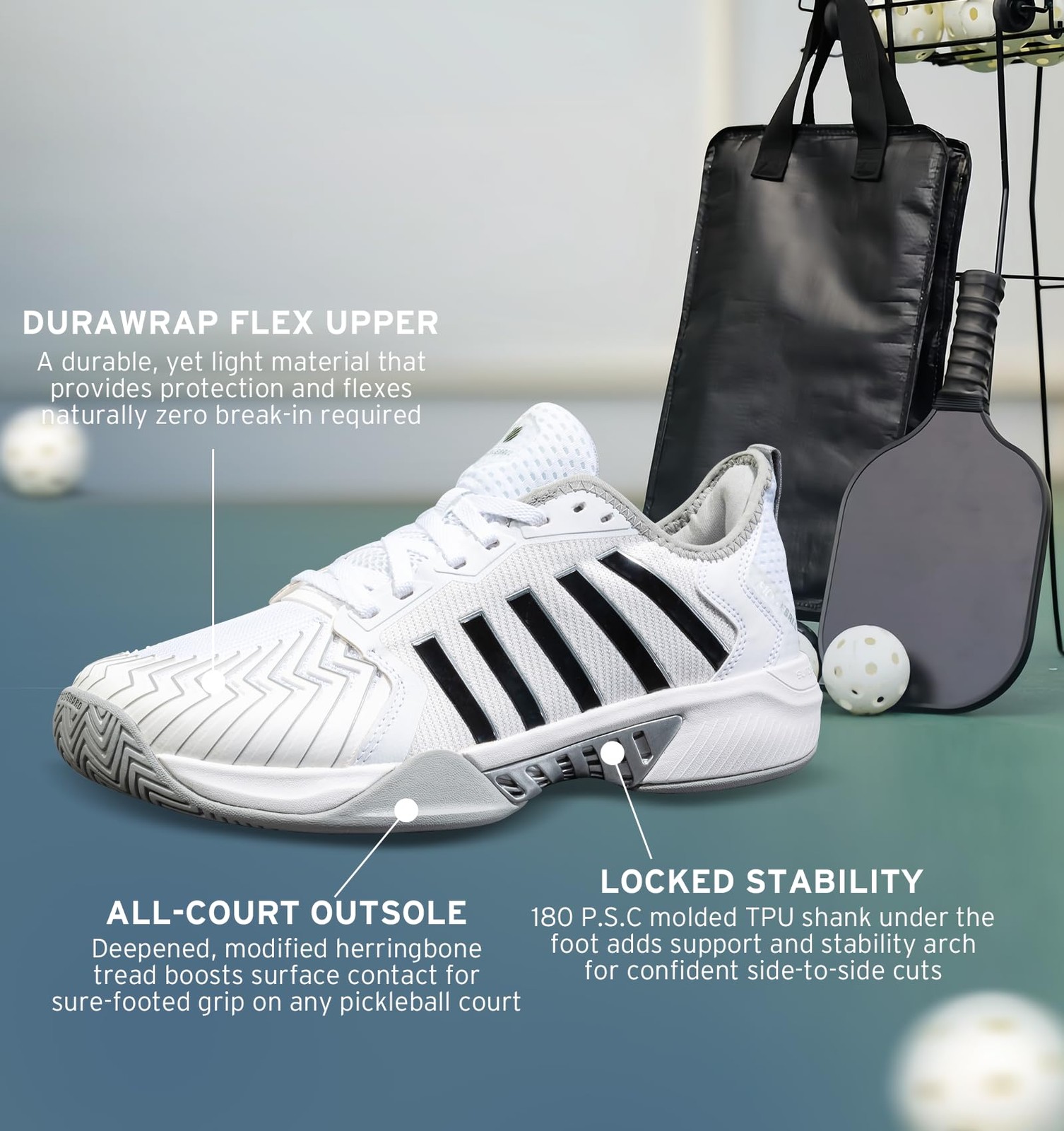 K-Swiss Mens Pickleball Supreme Shoe White/High Rise/Black 8 M 07916-162-M