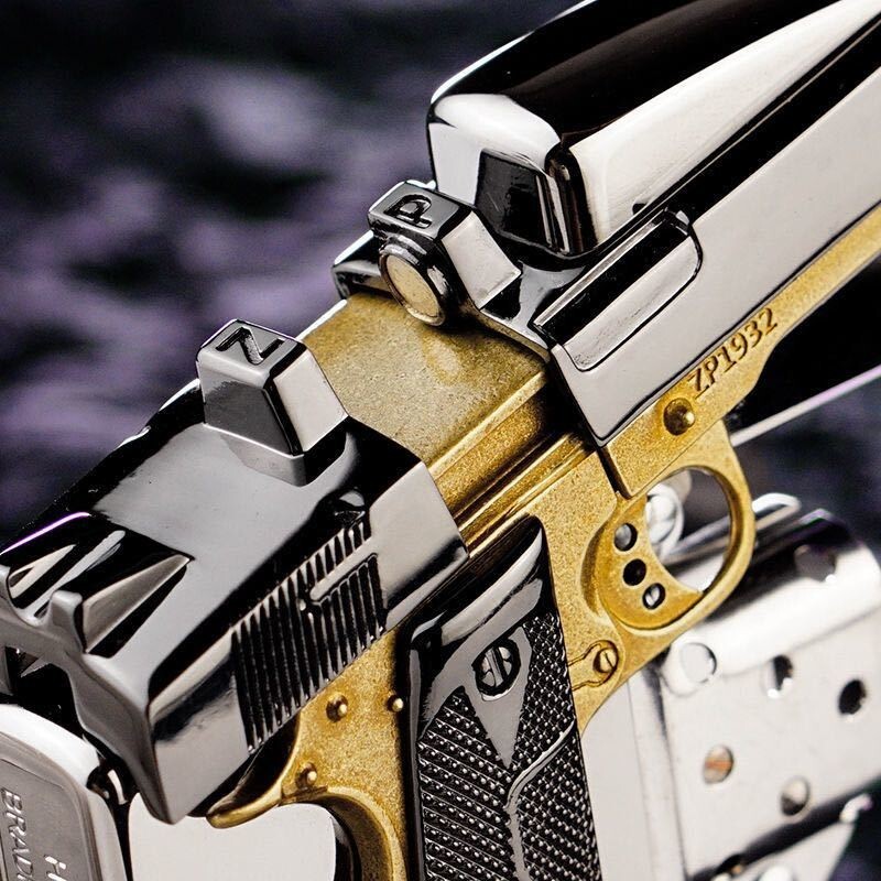 New Zippo oil Lighter Gun gold silver with box