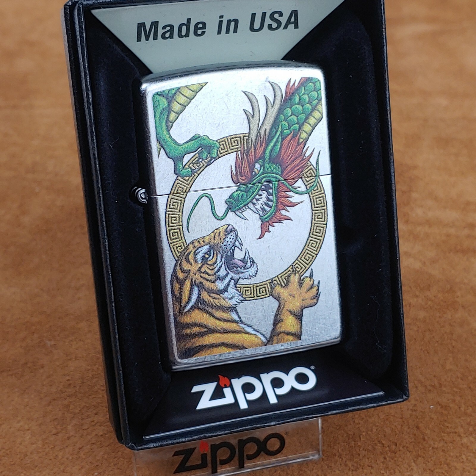 ZIPPO 29837 CHINESE DRAGON & TIGER DESIGN on STREET CHROME Lighter- FEB (B) 2022