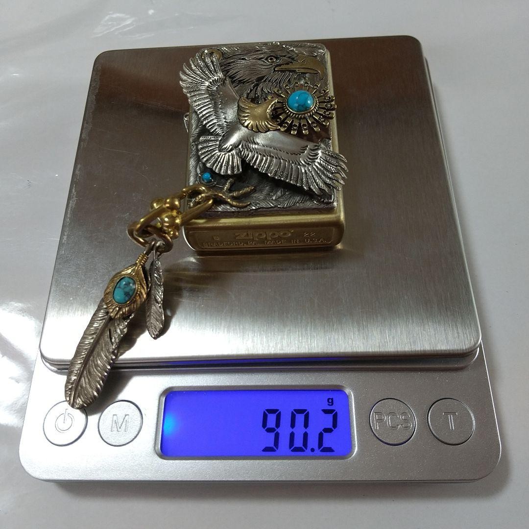 Zippo Full Metal Jacket Hawk Eagle Turquoise Silver Gold One Sided Processing