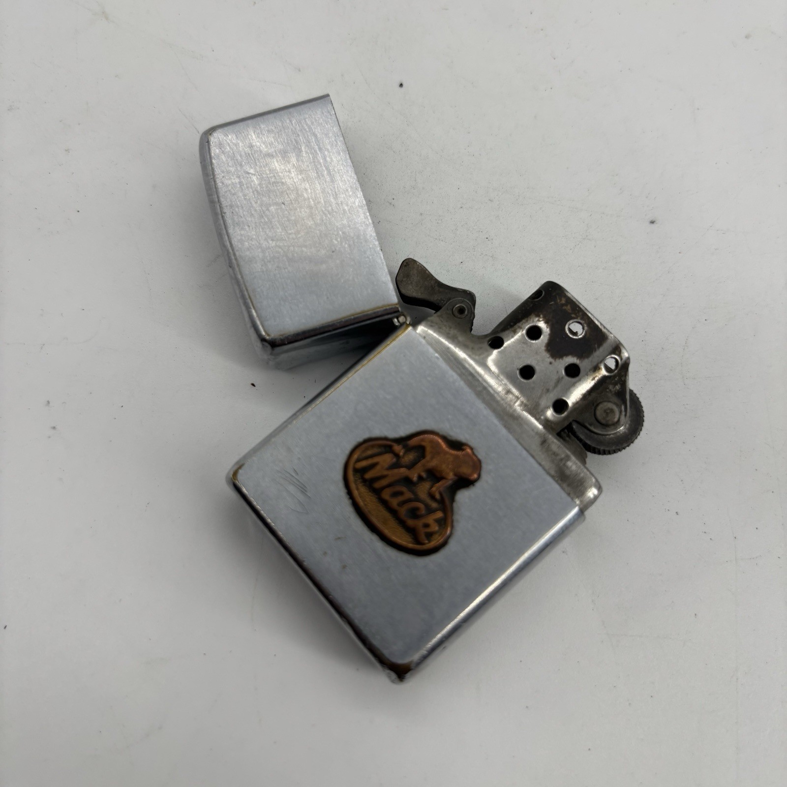 Vintage Mack Trucks Chrome Zippo Lighter Untested Plastic Case