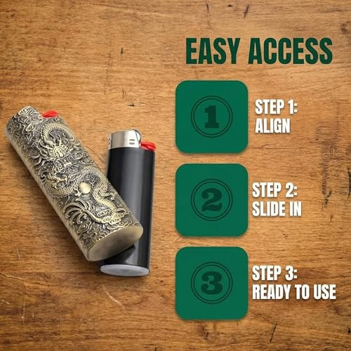 Lighter Case Cover Cases Holder Metal Sleeve Vintage Dragon Engraving for Size