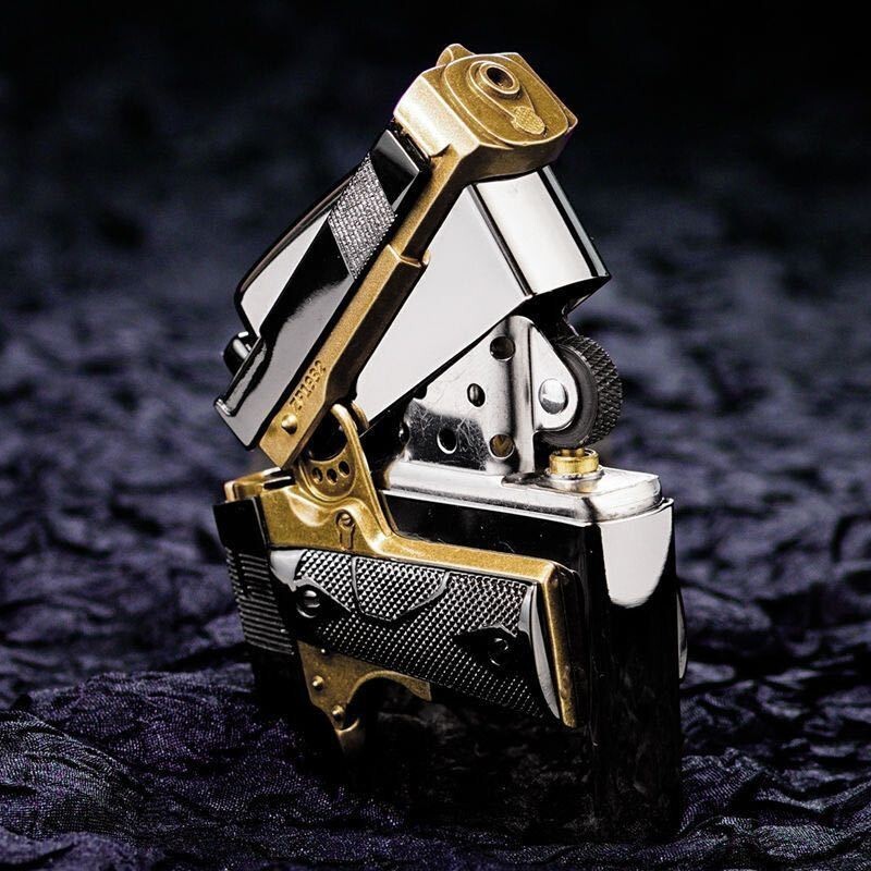 New Zippo oil Lighter Gun gold silver with box