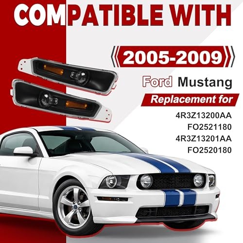 Pair Turn Signal Lights Compatible with 2005-2009 Clear Lens Black Housing