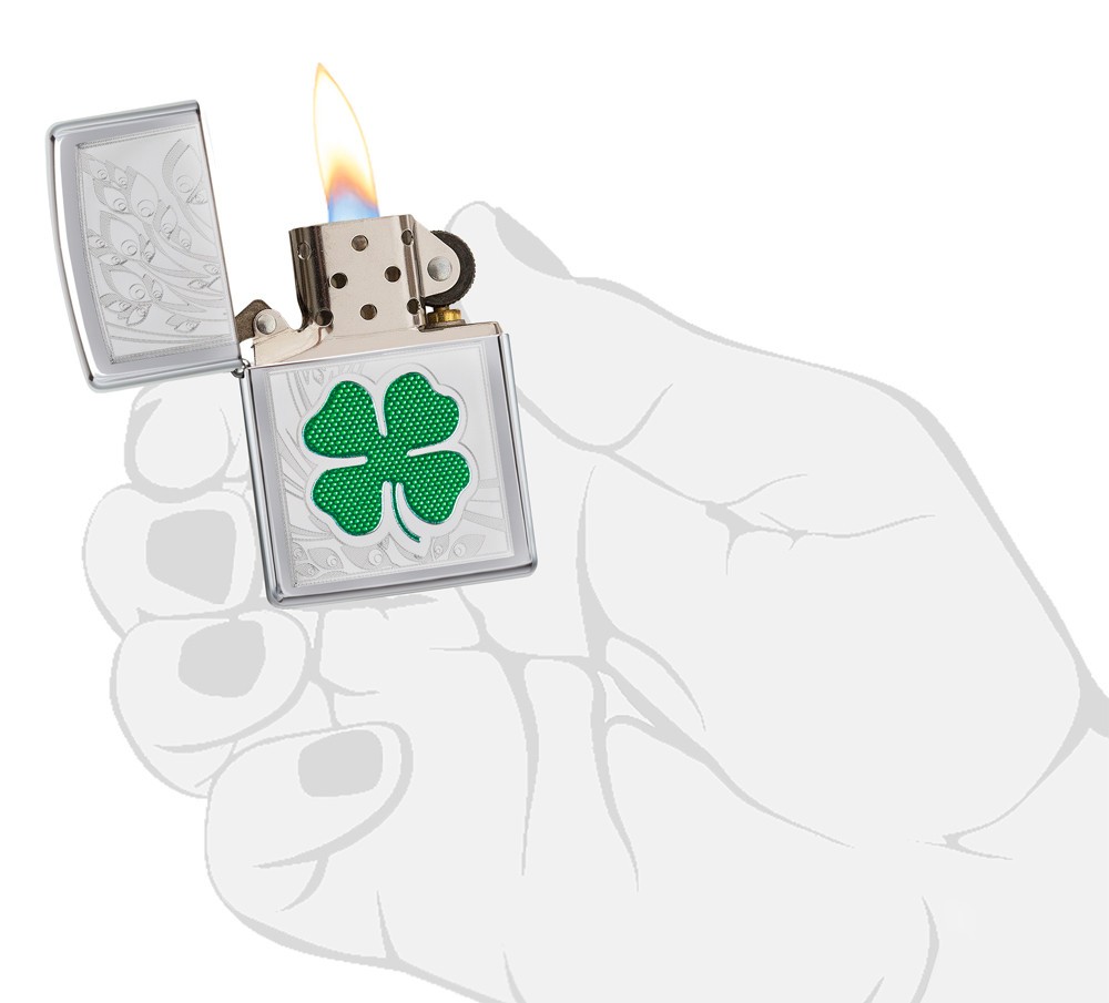 Zippo Clover High Polish Chrome Design High Polish Chrome Windproof Pocket Li…