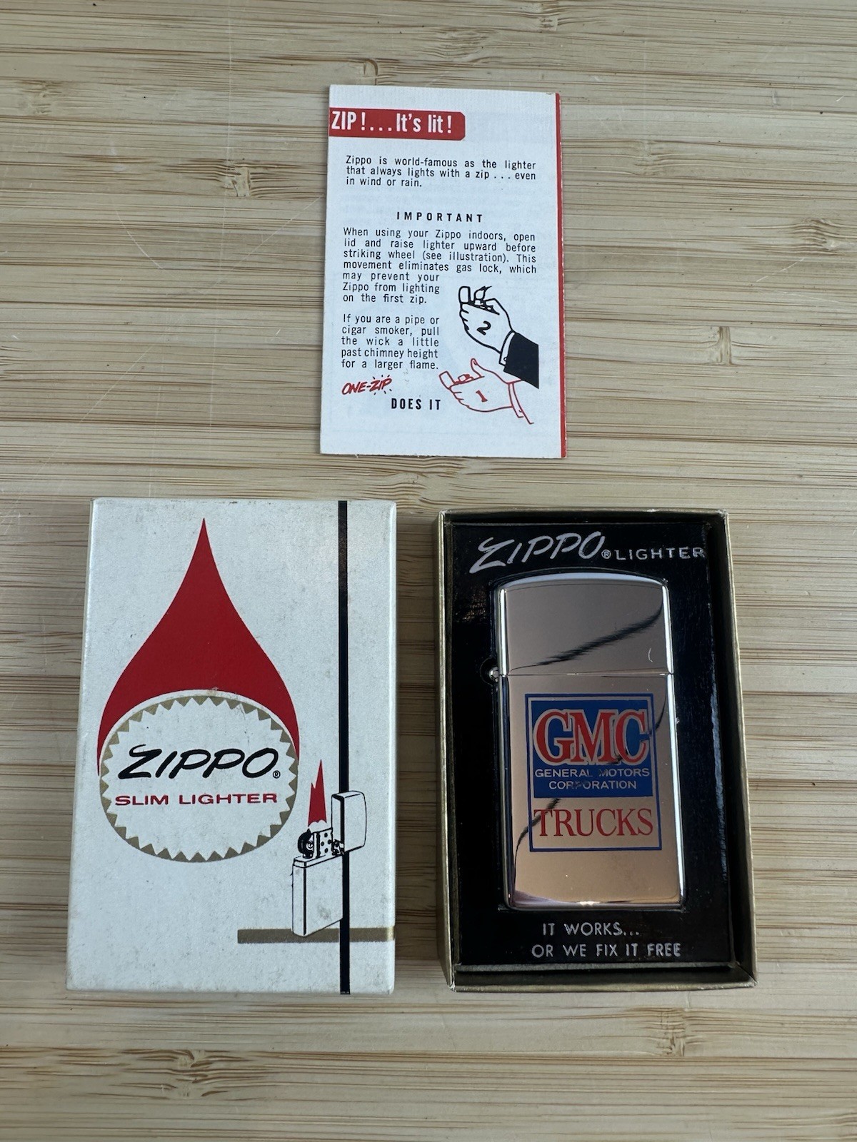 1959 ZIPPO -GMC TRUCKS – SLIM LIGHTER GENERAL MOTORS CORPORATION UNFIRED IN BOX