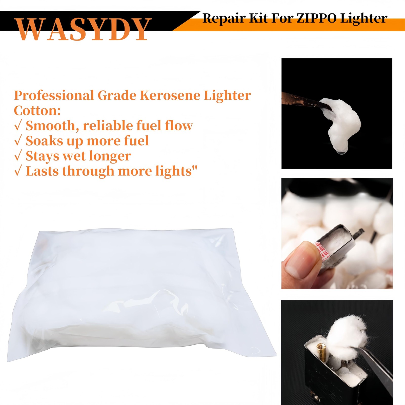Lighter Repair Kit,Wick and Cotton Replacement Parts Compatible with White